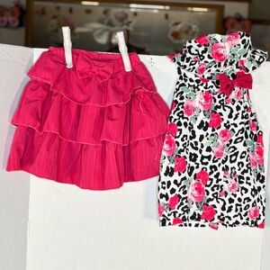 Girls Hot Pink Tiered Skirt and Floral Leopard Shirt with Matching Hat 4T